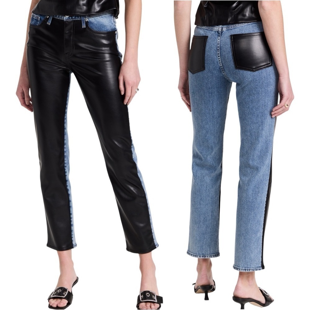 NWT Jonathan Simkhai River High Rise Straight Jeans in Vegan Leather Combo Sz 31